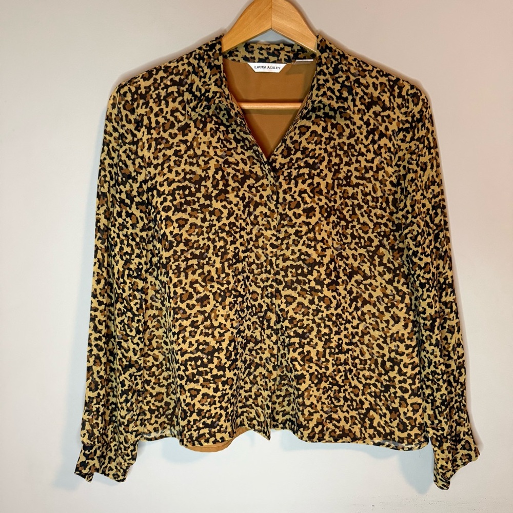 Laura Ashley Leopard Print Button Down Shirt - Brown and Tan
